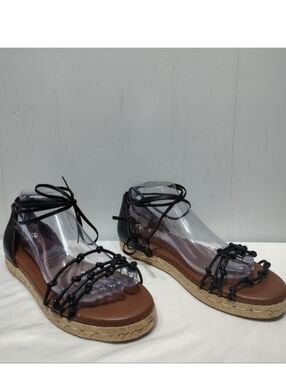 ALOHAS Wanderer Espadrille Sandals Leather Black Brown US 10 Anthropologie